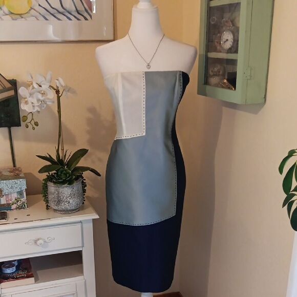 NWT. THANA Elegant Strapless Colorblock Dress. Retro. - Picture 1 of 11